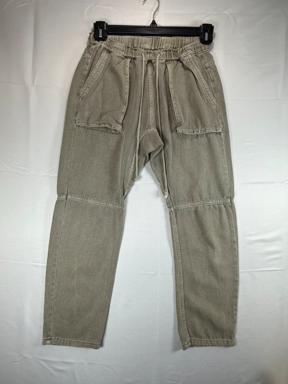 MUSTARD SEED Patch Pocket Jogger Drawstring Sz S Khaki 100% Cotton Boho Comfy